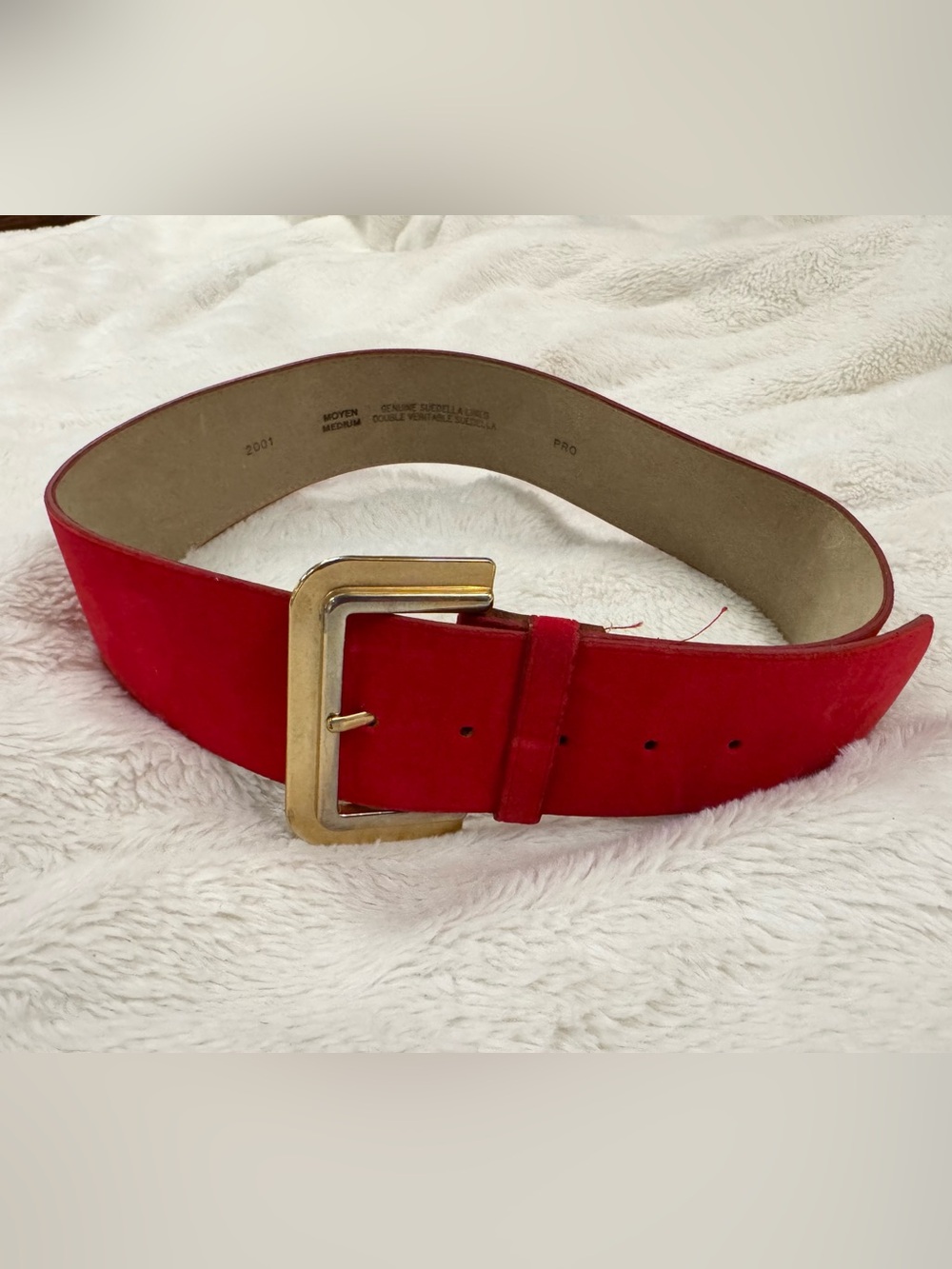 Vintage Red Suede Women's Belt with Gold Buckle